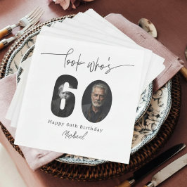Look Who’s 60 Custom Photo Birthday Party Napkins Serviette