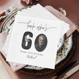 Look Who’s 60 Custom Photo Birthday Party Napkins Serviette