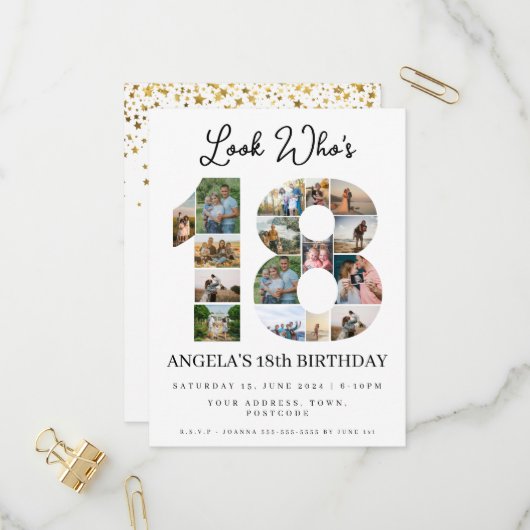 Look Who's 18 Customizable Foto Collage - Schild Einladungspostkarte (Vorderseite/Rückseite Beispiel)