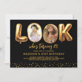 Look Who's 21 Black Gold Photo 21st Birthday Einladung (Vorderseite)