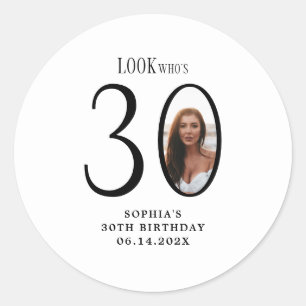 Look Who's 30 Minimal Foto 30. Geburtstag Runder Aufkleber