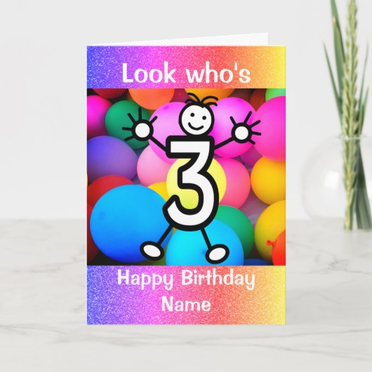 Look Who's 3 Years Old Happy Birthday Card Karte (Vorderseite)