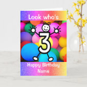 Look Who's 3 Years Old Happy Birthday Card Karte (Gelbe Blume)