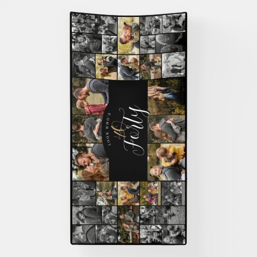 Look Who's 40 Happy Birthday Photo Collage Party Banner (Vertikal)