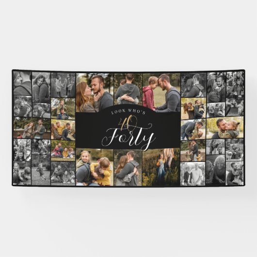 Look Who's 40 Happy Birthday Photo Collage Party Banner (Horizontal)