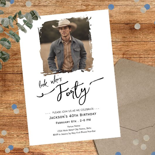 Look Who's 40 Minimal Photo Birthday Einladung