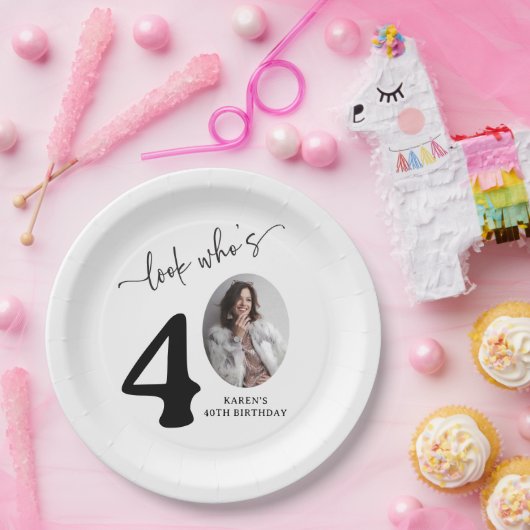 Look Who's 40! Modern Photo 40th Birthday Pappteller (Party)