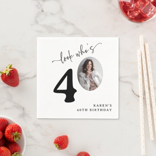 Look Who's 40! Modern Photo 40th Birthday Serviette (Beispiel)