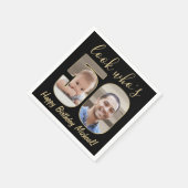 Look Who's 50 Black & Gold 2 Foto Happy Birthday Serviette (Ecke)