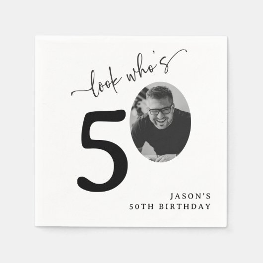 Look Who's 50! Modern Photo 50th Birthday Serviette (Vorderseite)