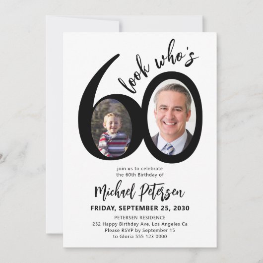 Look who's 60 modern photo 60th birthday party einladung (Vorderseite)