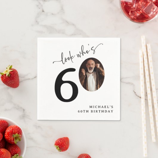 Look Who's 60! Modern Photo 60th Birthday Serviette (Beispiel)