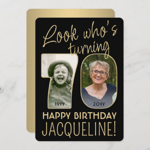 Look Who's 70 Black & Gold Geburtstagsparty 2 Foto Einladung