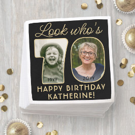 Look Who's 70 Black & Gold Happy Geburtstag 2 Foto Serviette