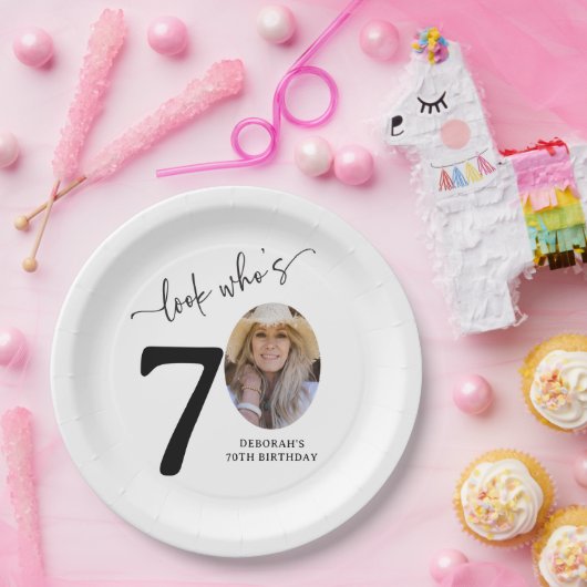 Look Who's 70! Modern Photo 70th Birthday Pappteller (Party)