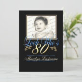 Look Who's 80 Foto Blue Gold Einladung (Stehend Vorderseite)
