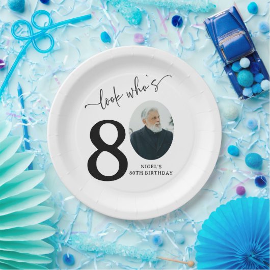 Look Who's 80! Modern Photo 80th Birthday Pappteller (Party)