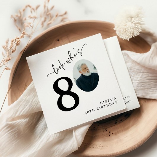 Look Who's 80! Modern Photo 80th Birthday Serviette