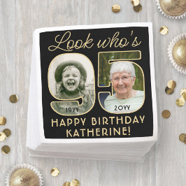 Look Who's 95 Black & Gold Happy Geburtstag 2 Foto Serviette