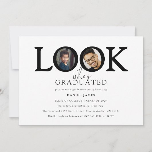 Look who's Graduated Photo Graduation Party Einladung (Vorderseite)