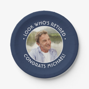 Look Who's Remüde Navy & White Retirement Foto Pappteller