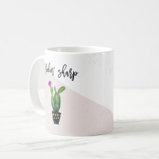 Lookin' Sharp | Rosa Marmor und Kakteen Kaffeetasse (Vorderseite Links)