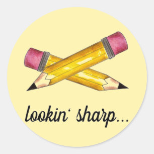 Lookin' Sharp Yellow #2 Pencil School Writing Runder Aufkleber