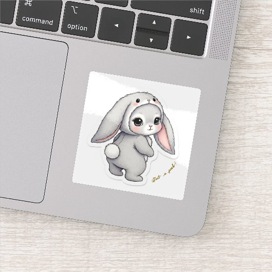 Looking Back Bunny - Adorable Fluffy Rabbit Kawaii Aufkleber (Detail)