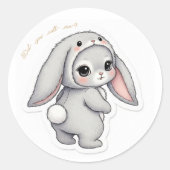 Looking Back Bunny - Adorable Fluffy Rabbit Kawaii Runder Aufkleber (Vorderseite)