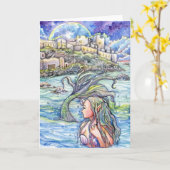 Looking Back Fantasy Mermaid Art Karte (Gelbe Blume)