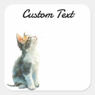Looking Up Cat -2 | Personalized Custom Text Quadratischer Aufkleber