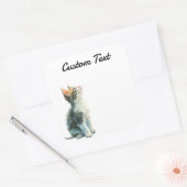 Looking Up Cat -2 | Personalized Custom Text Quadratischer Aufkleber (Umschlag)