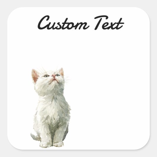Looking Up Cat -3 | Personalized Custom Text Quadratischer Aufkleber (Vorderseite)