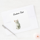 Looking Up Cat -3 | Personalized Custom Text Quadratischer Aufkleber (Umschlag)