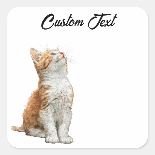 Looking Up Cat | Personalized Custom Text Quadratischer Aufkleber (Vorderseite)