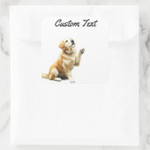 Looking Up Puppy-4 | Personalized Custom Text Quadratischer Aufkleber (Tasche)