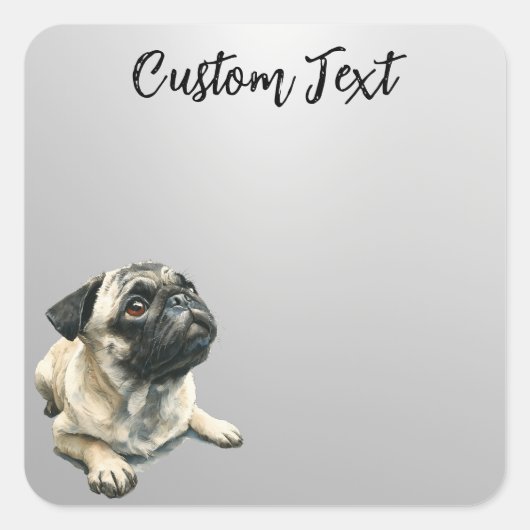 Looking Up Puppy-5 | Personalized Custom Text Quadratischer Aufkleber (Vorderseite)