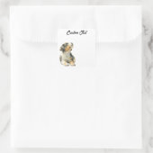 Looking Up Puppy | Personalized Custom Text Quadratischer Aufkleber (Tasche)