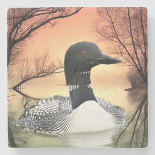 Loon am Lago Loon Reflections Ruf of the Loon Steinuntersetzer