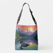 Loon bei Sonnenuntergang Tragetaschen Mit Langen Trägern (Rückseite)