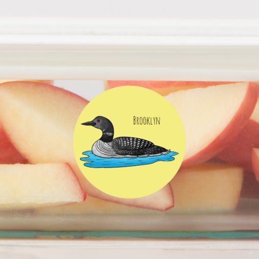 Loon bird cartoon illustration etiketten (Befestigt)