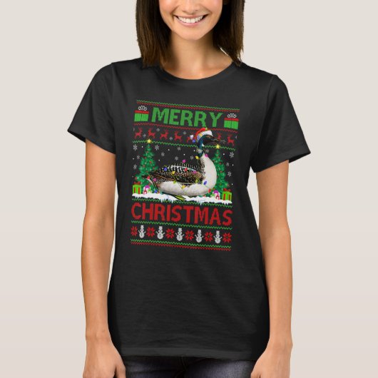 Loon Bird Xmas Tree Lights Ugly Santa Loon Chris T-Shirt (Vorderseite)