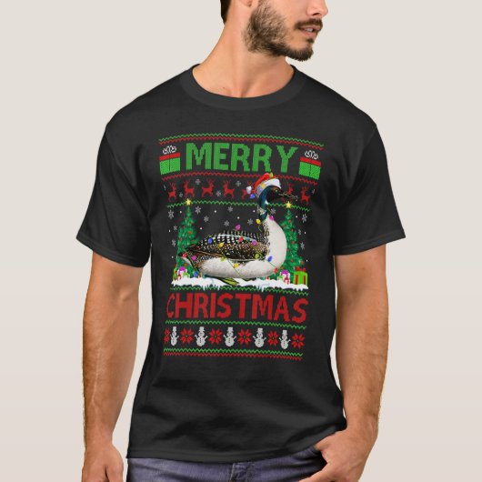 Loon Bird Xmas Tree Lights Ugly Santa Loon Chris T-Shirt (Vorderseite)