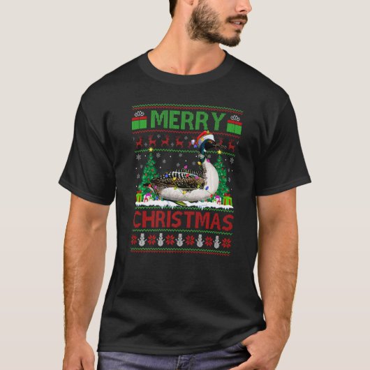 Loon Bird  Xmas Tree Lights Ugly Santa Loon Christ T-Shirt (Vorderseite)