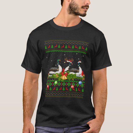Loon Birds Lighting Santa Ugly Loon T-Shirt (Vorderseite)