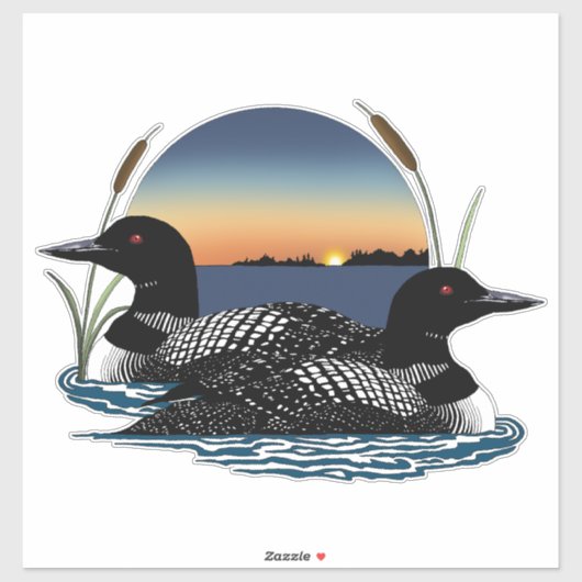 Loon Couple Sunset Blue Aufkleber (Blatt)