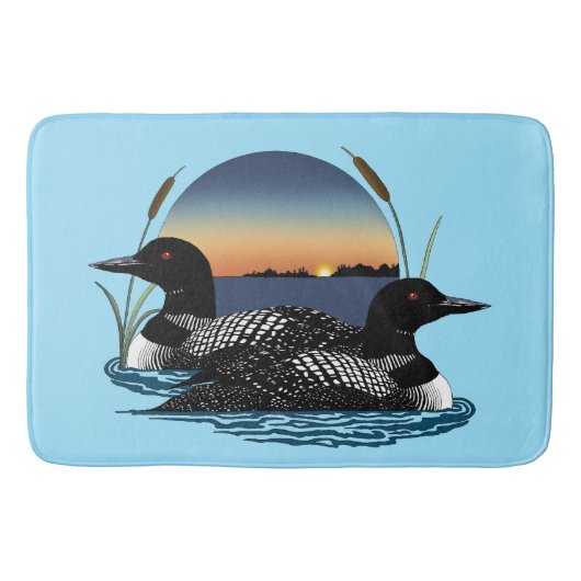 Loon Couple Sunset Blue Badematte (Vorderseite)