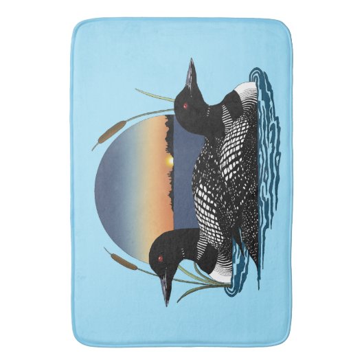 Loon Couple Sunset Blue Badematte (Vorderseite Vertikal)