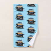 Loon Couple Sunset Blue Badhandtuch Set (Handtuch)
