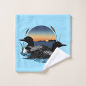 Loon Couple Sunset Blue Badhandtuch Set (Waschlappen)